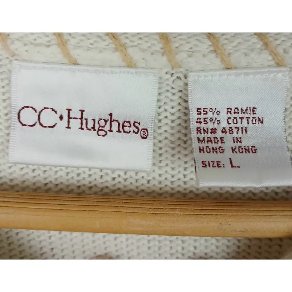 CC Hughes VTG SZ L Whip Stiched Cotton Blend Sweater With Embroidered Teddy Bear